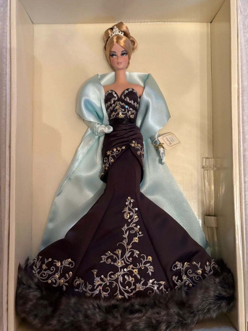 Barbie Dark Purple Embroidered Gown with Light Blue Cape